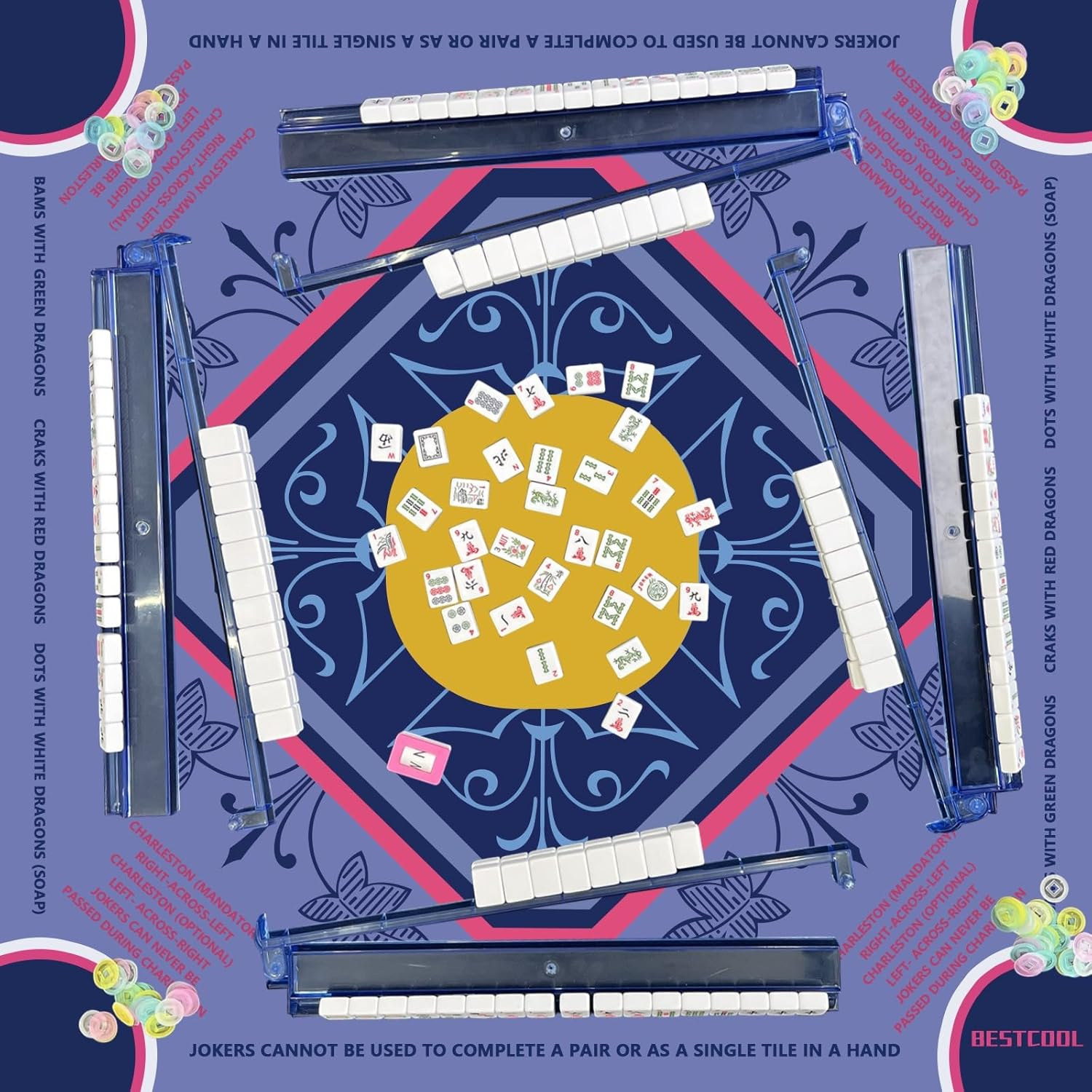 2025 Neoprene American Mahjong Mat – Odorless, Anti-Slip, No-Crease Table Mat with Rules & Instructions | Noise Reduction | Mahjong Gift Idea