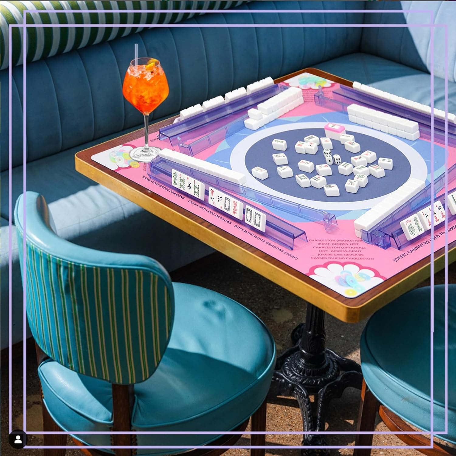 Mahjong Tile Set, American Mahjong Set with Floral Quilted Carrying Bag, 166 White Tiles, 4 All-in-one Mahjong Racks and Pushers, Dice etc Accessories for Beginners (Floral)